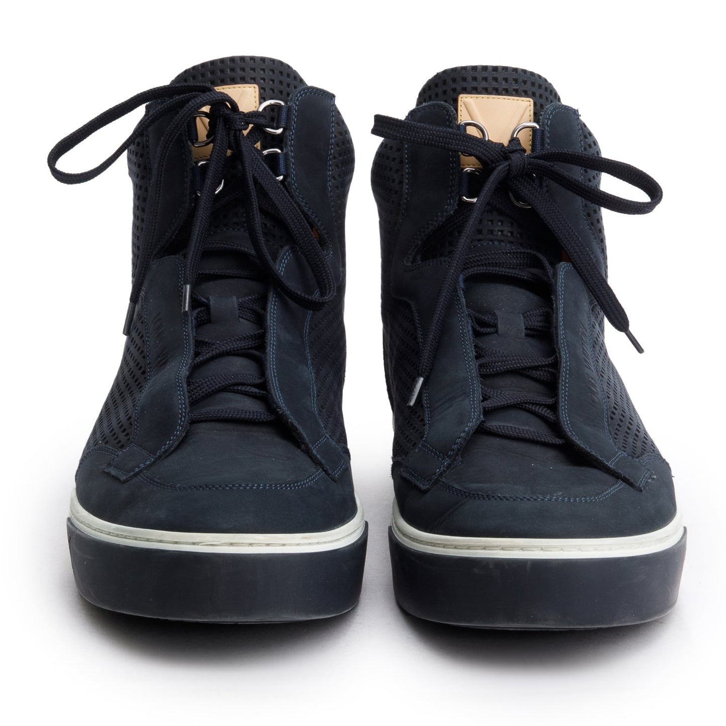 Louis Vuitton Navy Leather Speaker High Top Sneakers, Men's 8.5
