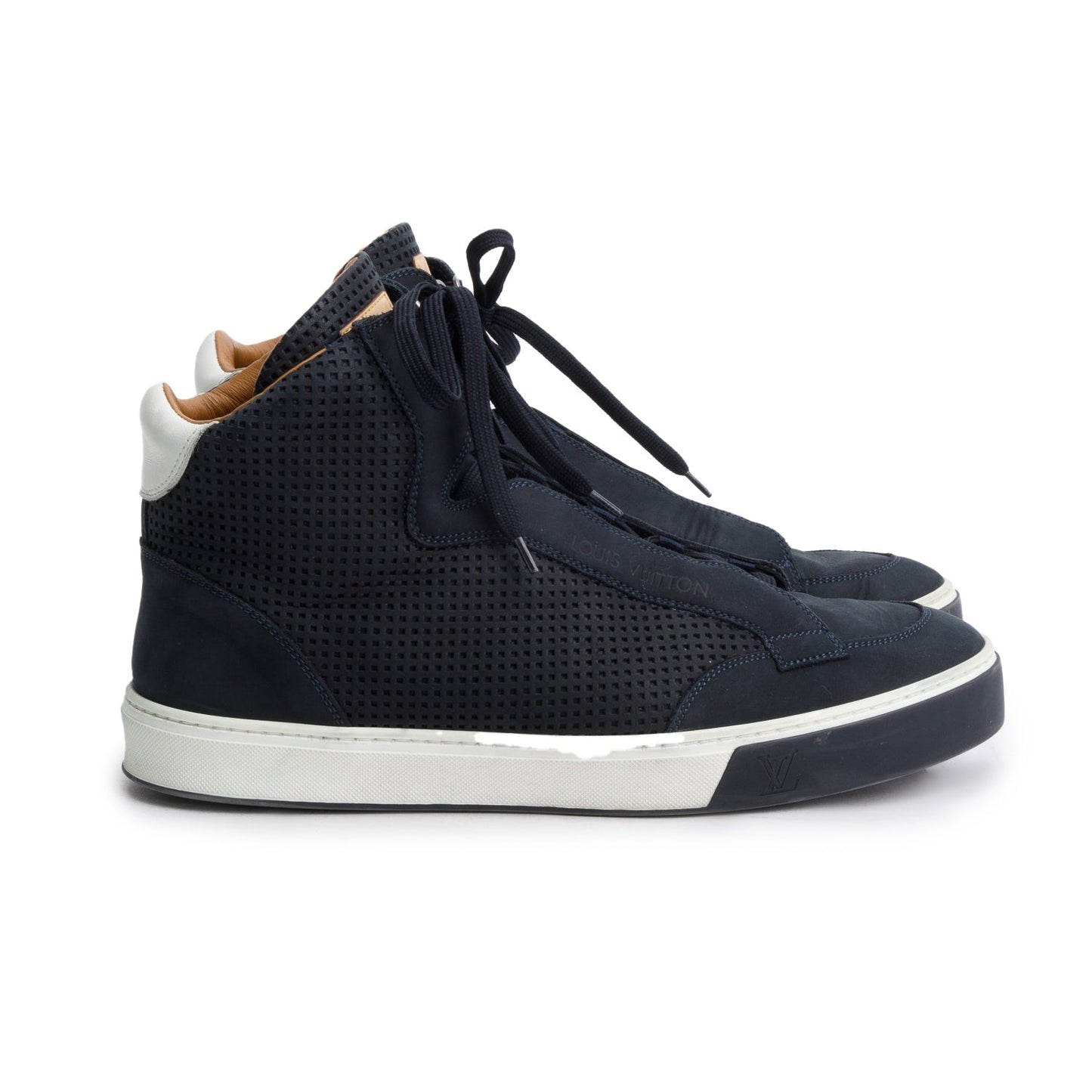 Louis Vuitton Navy Leather Speaker High Top Sneakers, Men's 8.5