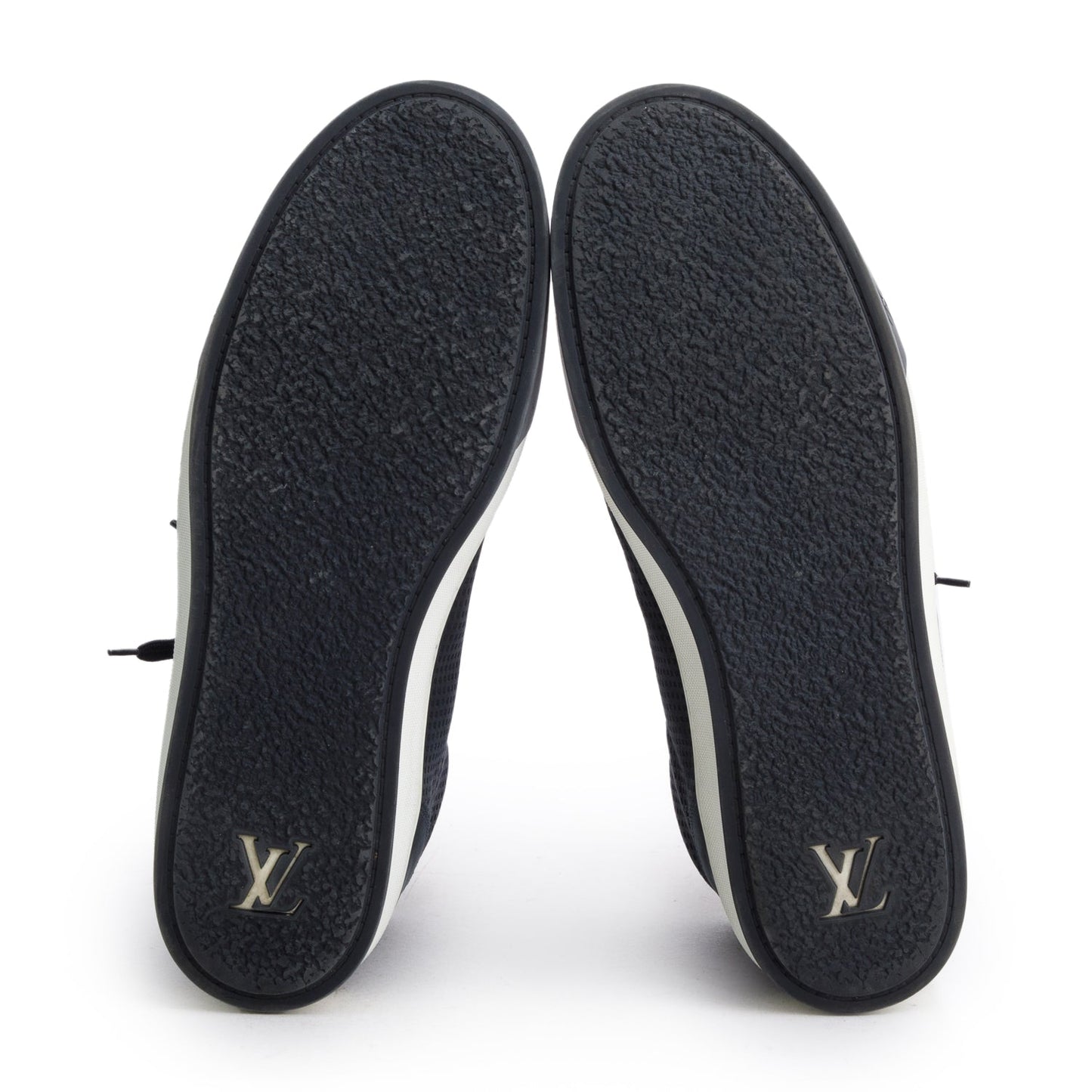 Louis Vuitton Navy Leather Speaker High Top Sneakers, Men's 8.5