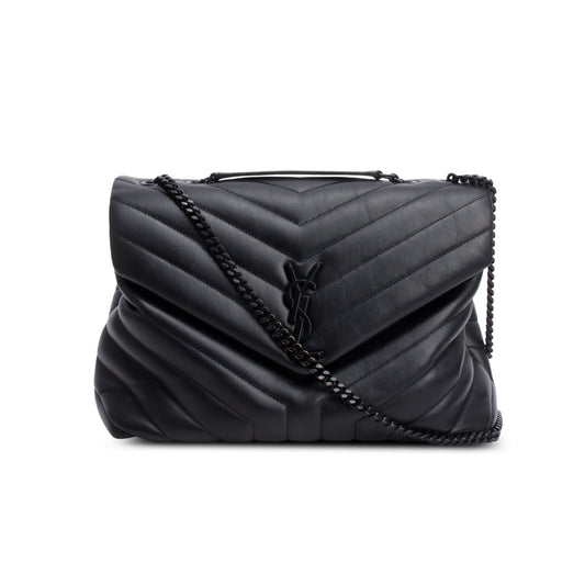 Saint Laurent 2022 Black Calfskin Y Quilted Monogram Monochrome Medium Loulou Chain Satchel