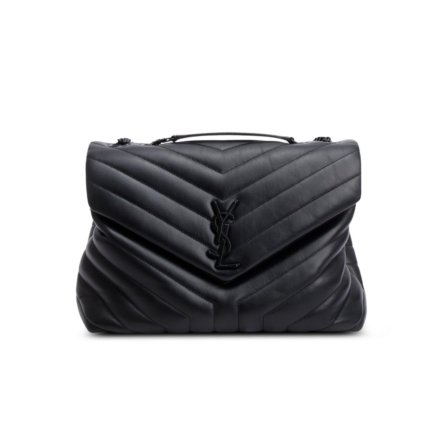 Saint Laurent 2022 Black Calfskin Y Quilted Monogram Monochrome Medium Loulou Chain Satchel