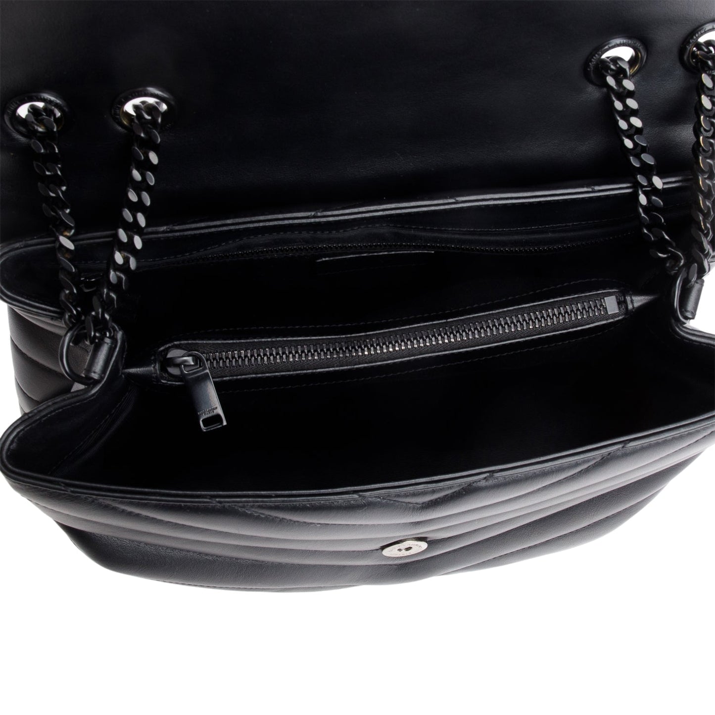 Saint Laurent 2022 Black Calfskin Y Quilted Monogram Monochrome Medium Loulou Chain Satchel