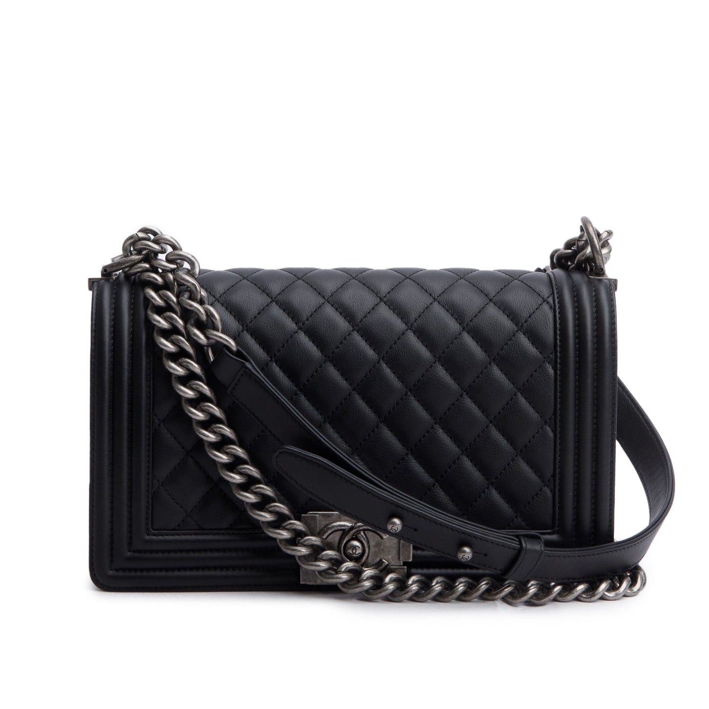 Chanel 2021 Black Quilted Lambskin Leather Medium Boy Bag