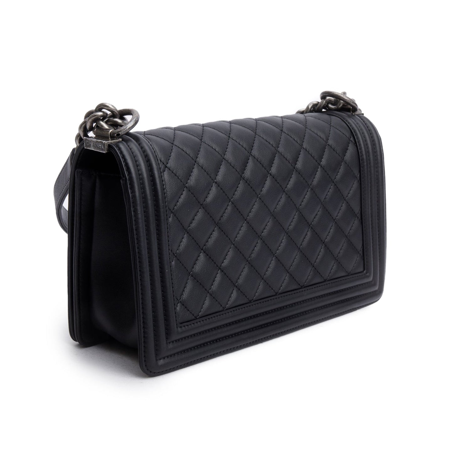 Chanel 2021 Black Quilted Lambskin Leather Medium Boy Bag
