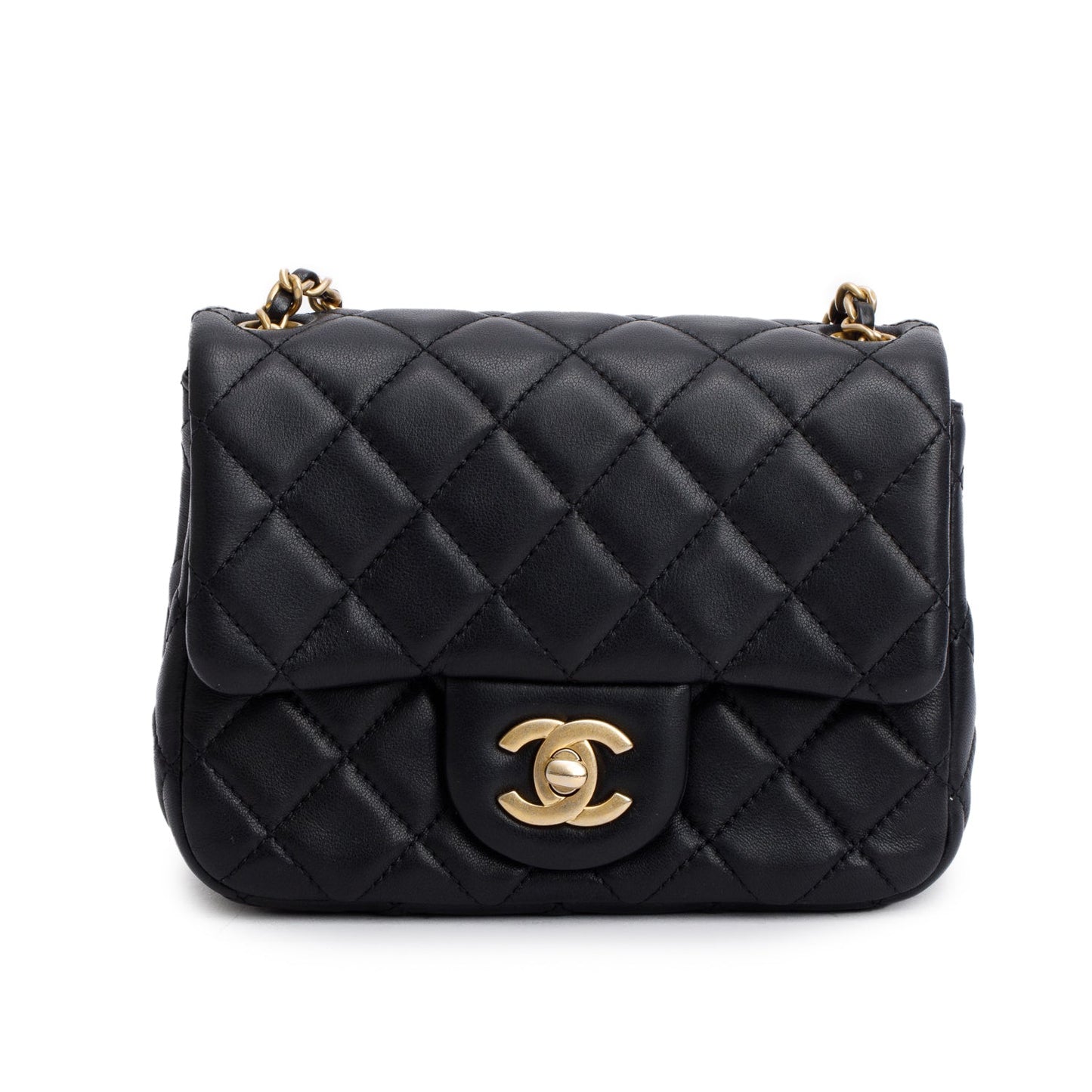 Chanel 2020 Black Quilted Lambskin Pearl Crush Square Mini Flap Bag