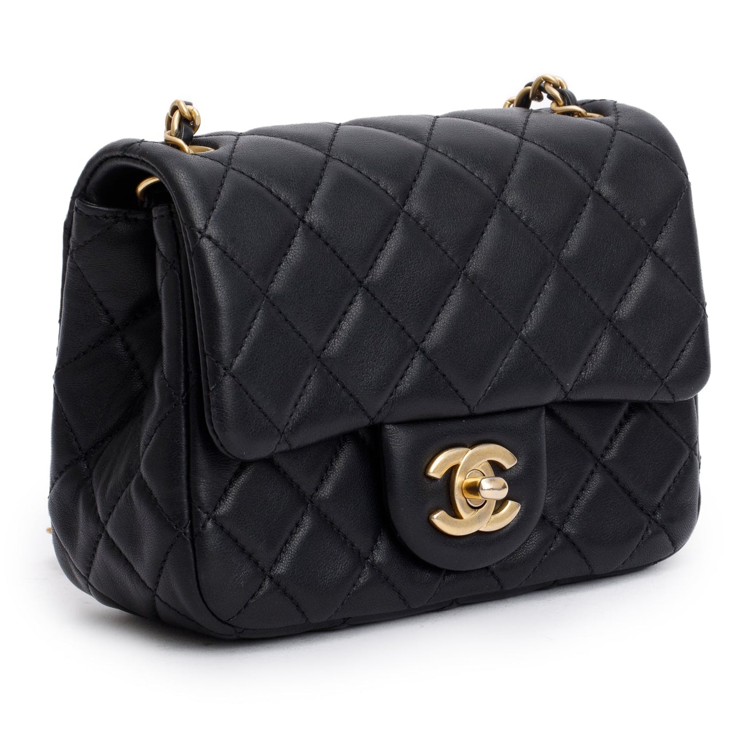 Chanel 2020 Black Quilted Lambskin Pearl Crush Square Mini Flap Bag