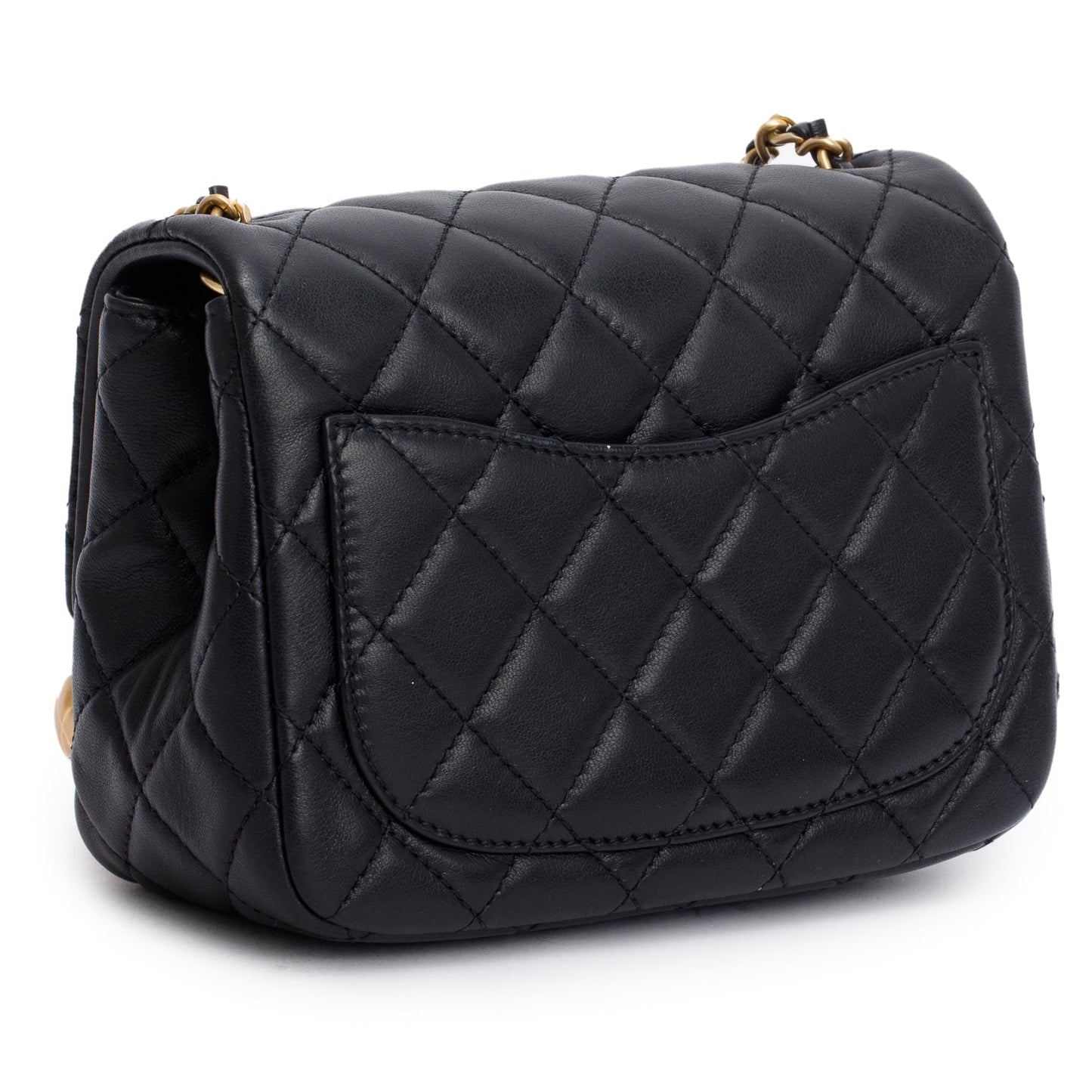 Chanel 2020 Black Quilted Lambskin Pearl Crush Square Mini Flap Bag