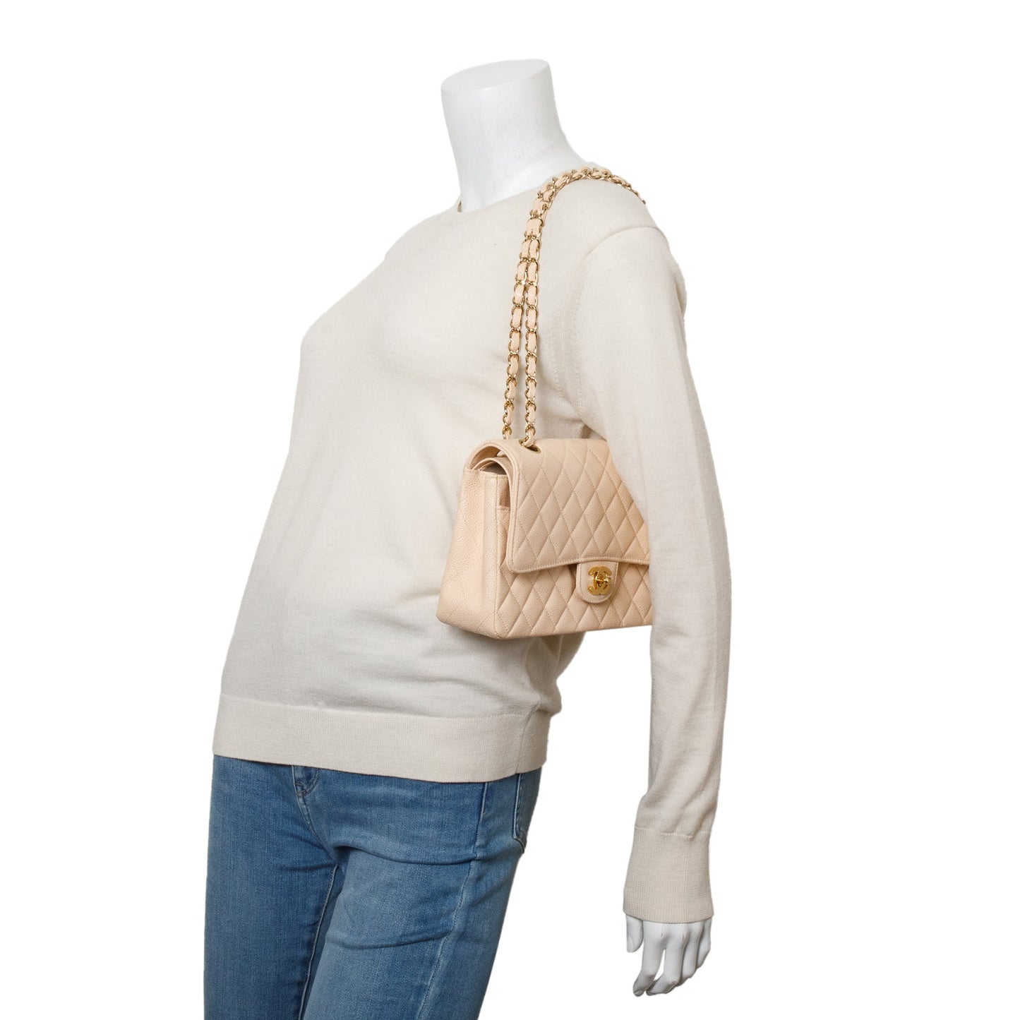 Chanel Beige Caviar Leather Classic Medium Double Flap