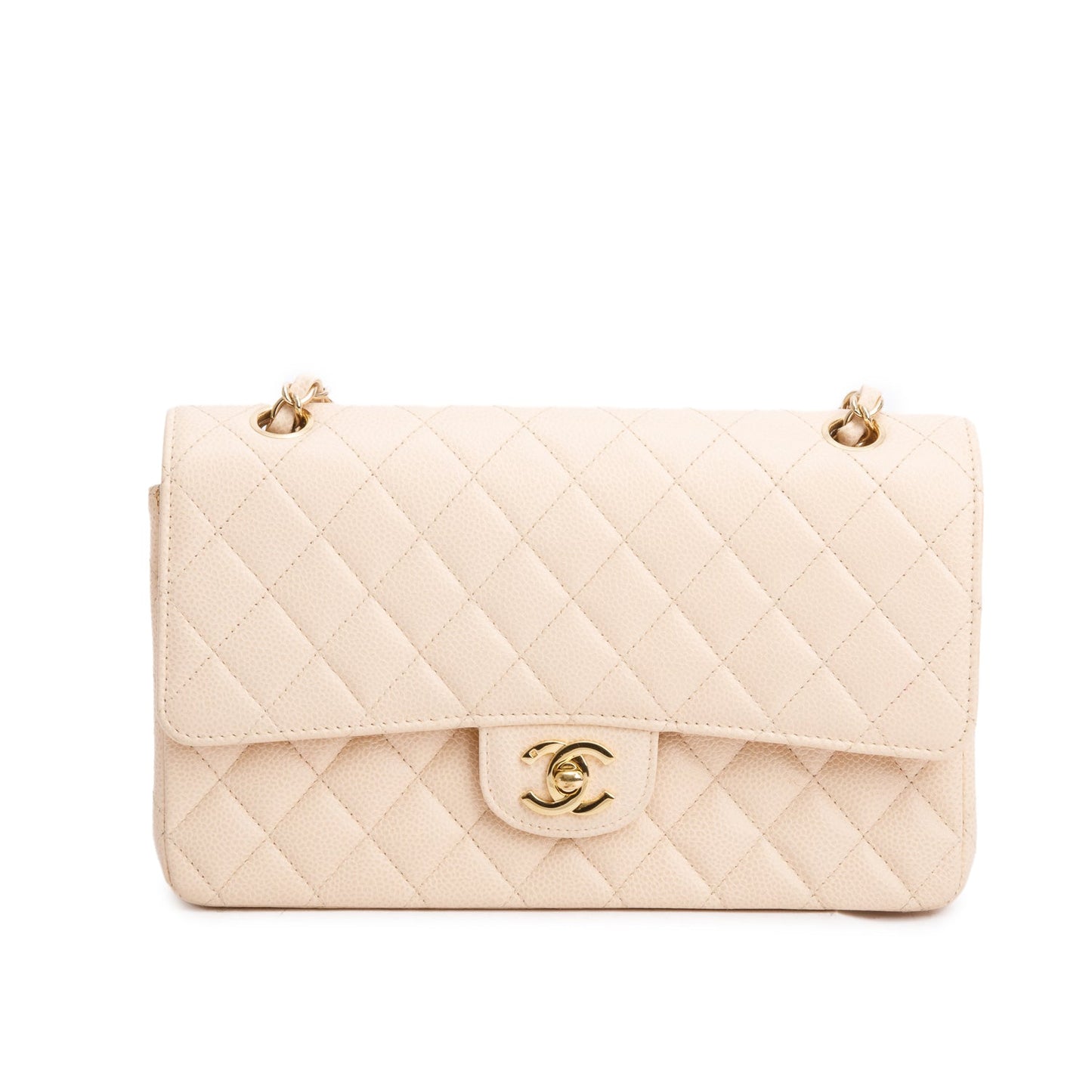 Chanel Beige Caviar Leather Classic Medium Double Flap