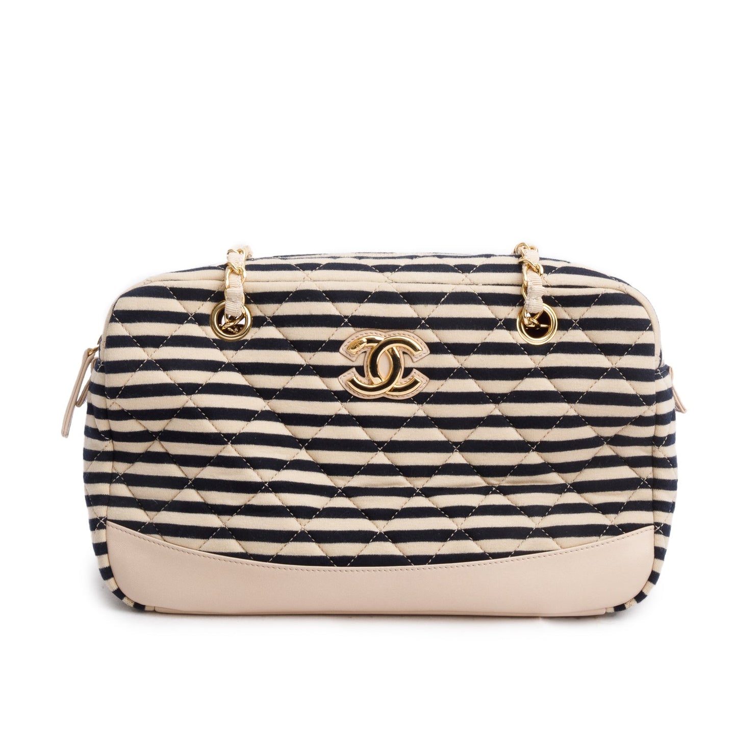 Chanel Beige & Black Quilted Jersey Coco Sailor Camera Bag
