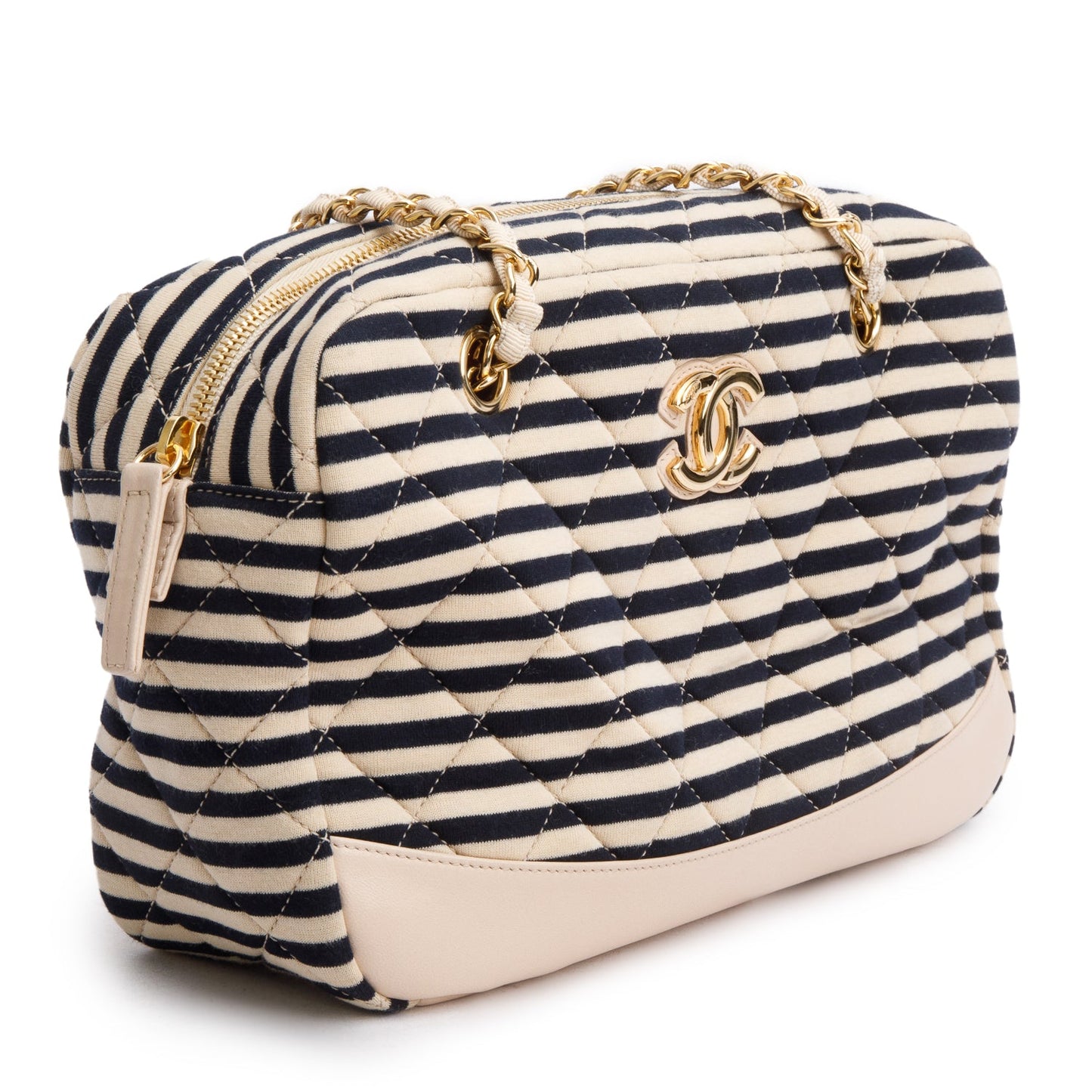 Chanel Beige & Black Quilted Jersey Coco Sailor Camera Bag