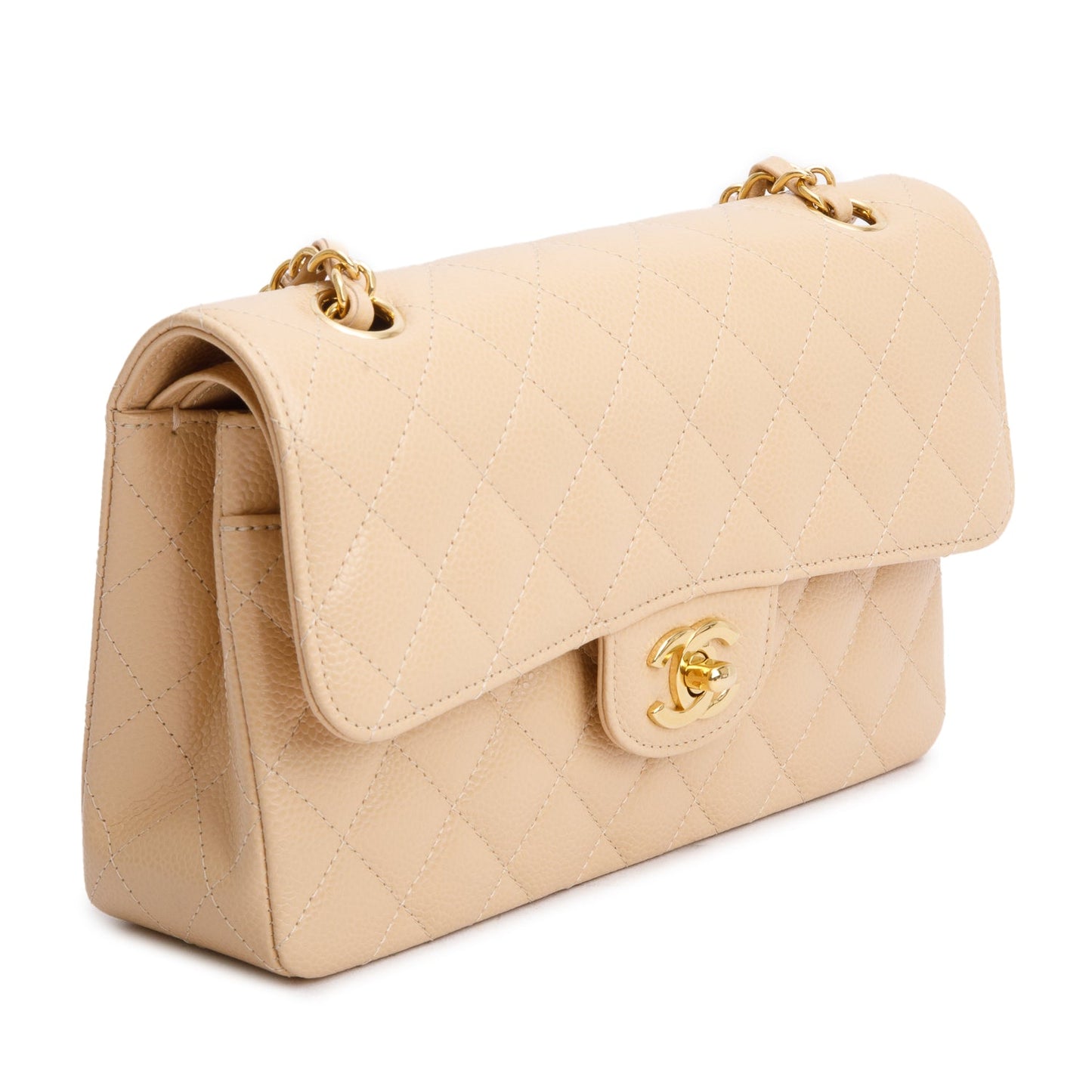 Chanel 2025 Beige Caviar Quilted Small Double Flap Bag