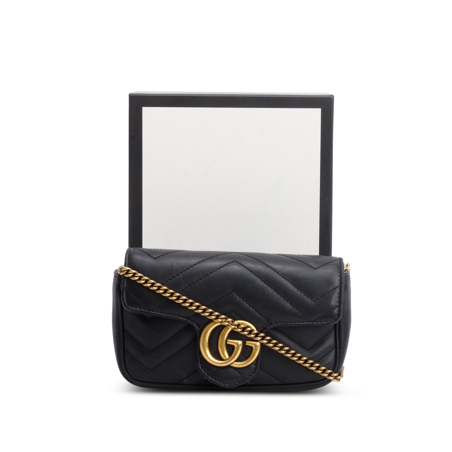 Gucci Black GG Marmont Matelasse Leather Super Mini Bag