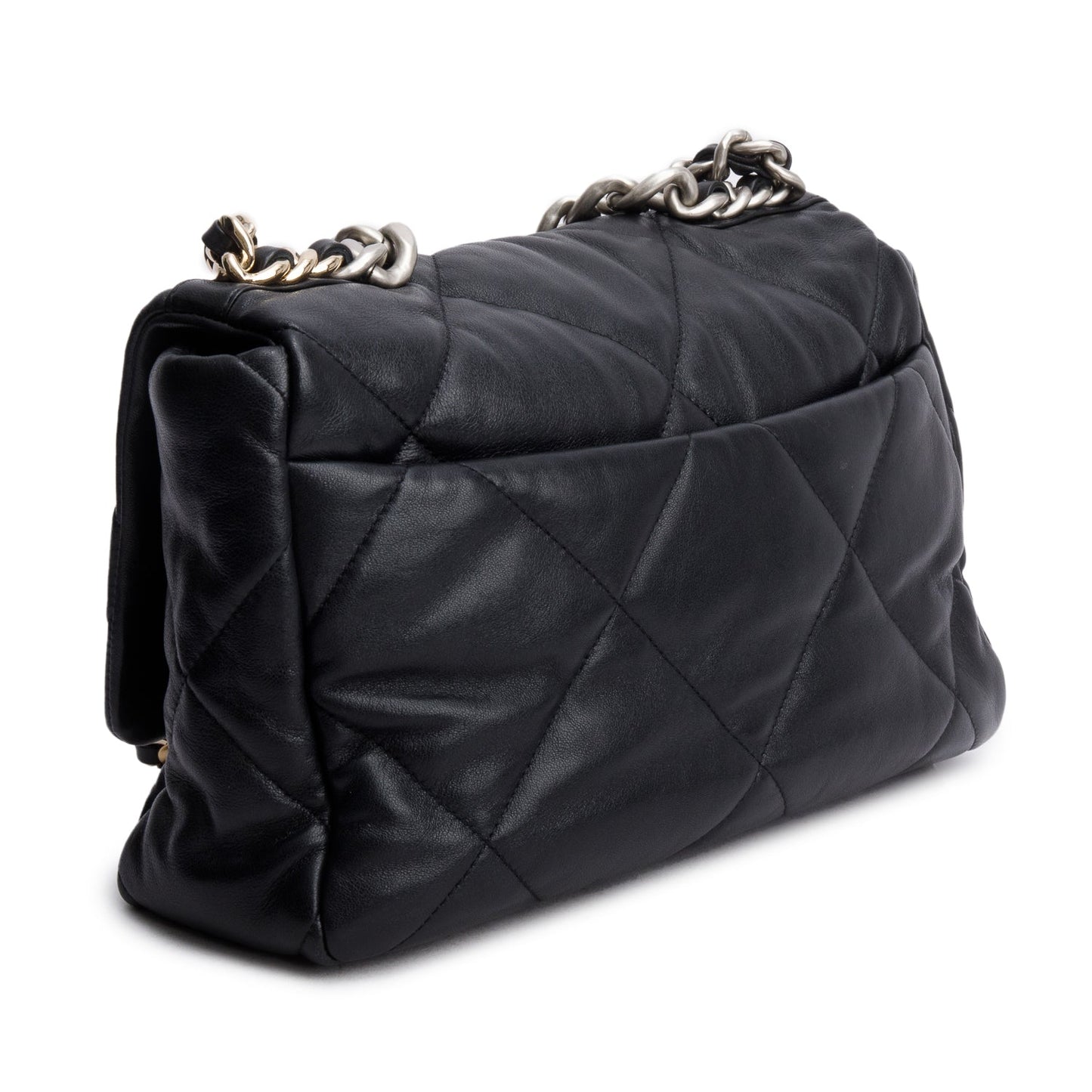 Chanel 2022 Black Lambskin Quilted Large 19 Flap Bag