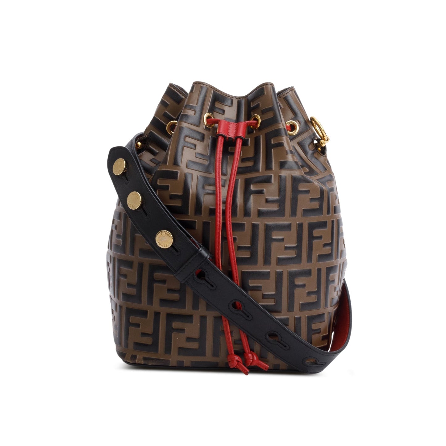 Fendi Brown Vitello Liberty FF 1974 Embossed Small Mon Tresor Bucket Bag