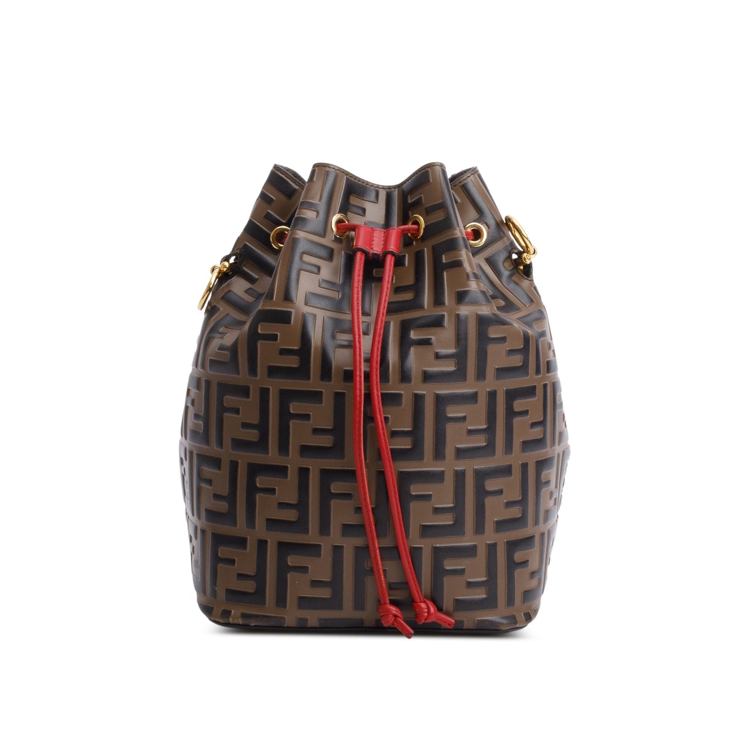 Fendi Brown Vitello Liberty FF 1974 Embossed Small Mon Tresor Bucket Bag