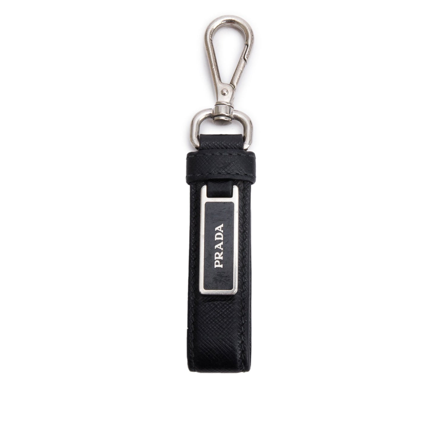 Prada Black Saffiano Leather Logo Keychain