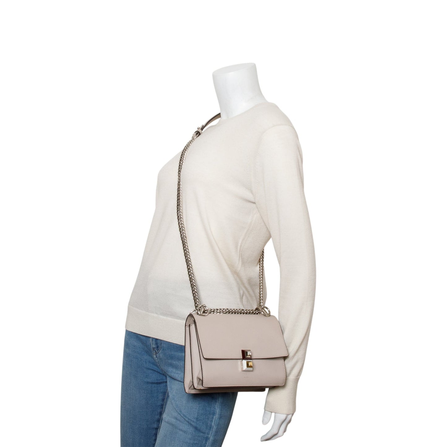 Fendi Pink Calfskin Leather Small Kan I Shoulder Bag
