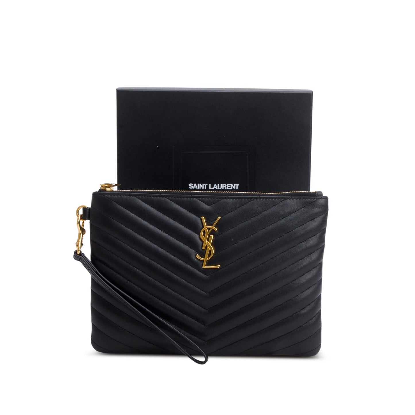 Saint Laurent Black Calfskin Matelasse Monogram Cassandre A5 Pouch