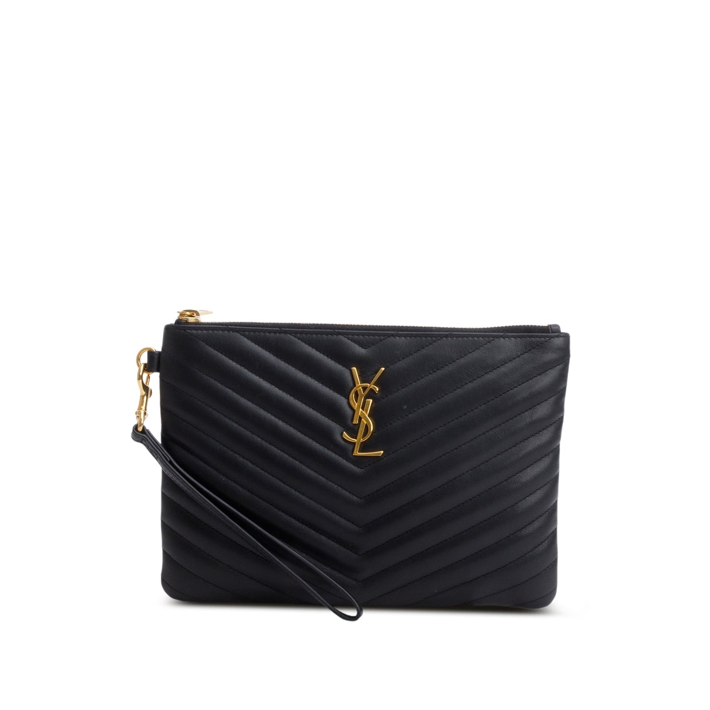 Saint Laurent Black Calfskin Matelasse Monogram Cassandre A5 Pouch