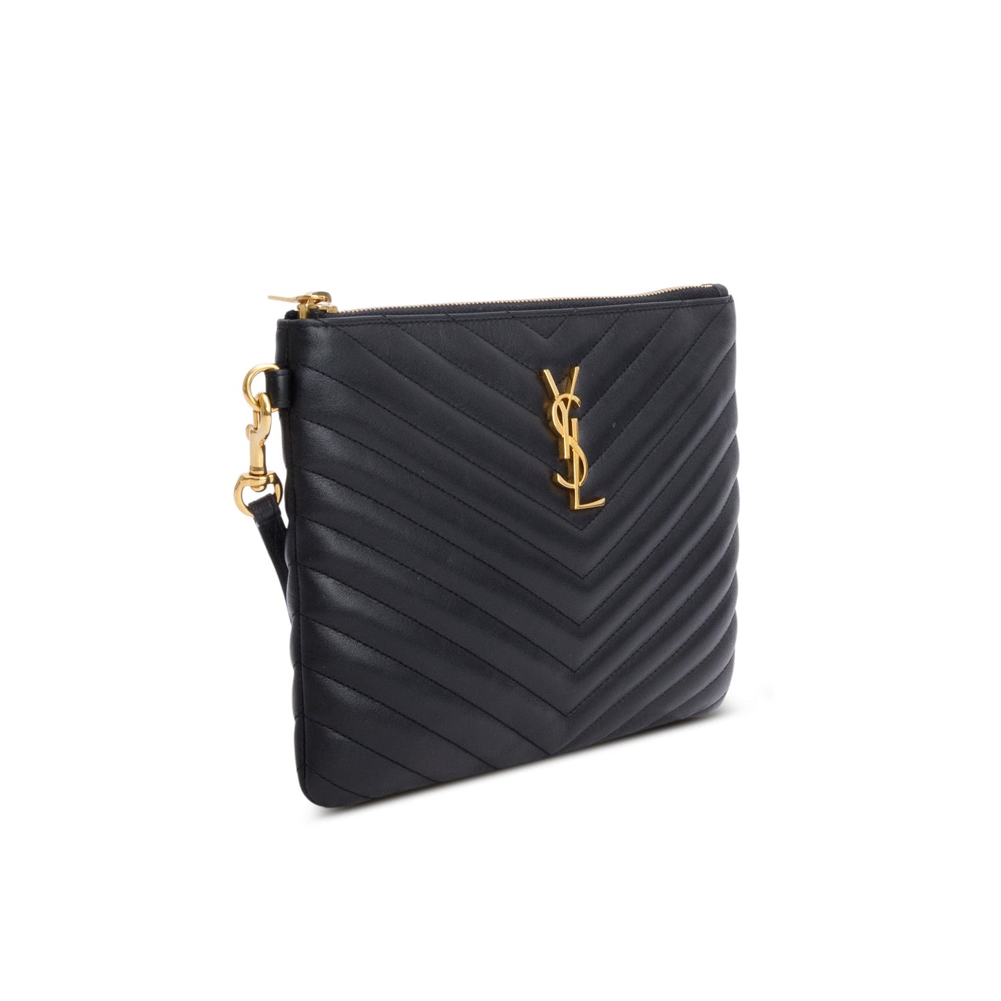 Saint Laurent Black Calfskin Matelasse Monogram Cassandre A5 Pouch