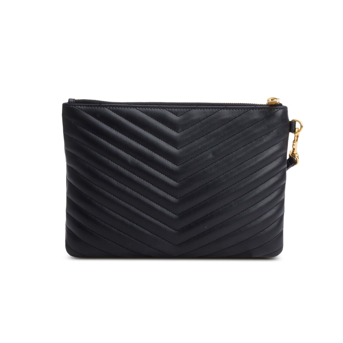 Saint Laurent Black Calfskin Matelasse Monogram Cassandre A5 Pouch