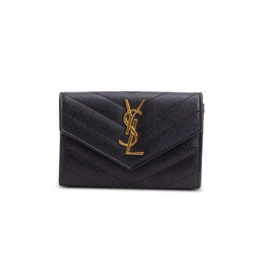 Saint Laurent 2020 Black Grain De Poudre Cassandre Matelasse Small Envelope Wallet