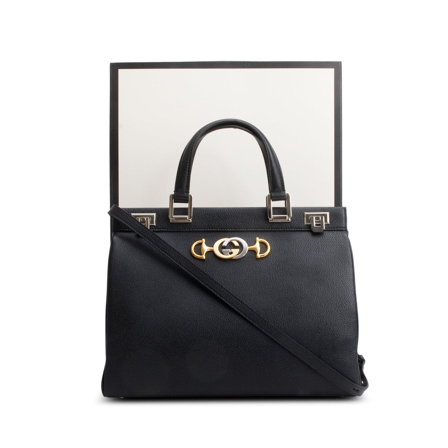 Gucci Black Grainy Calfskin Medium Zumi Top Handle