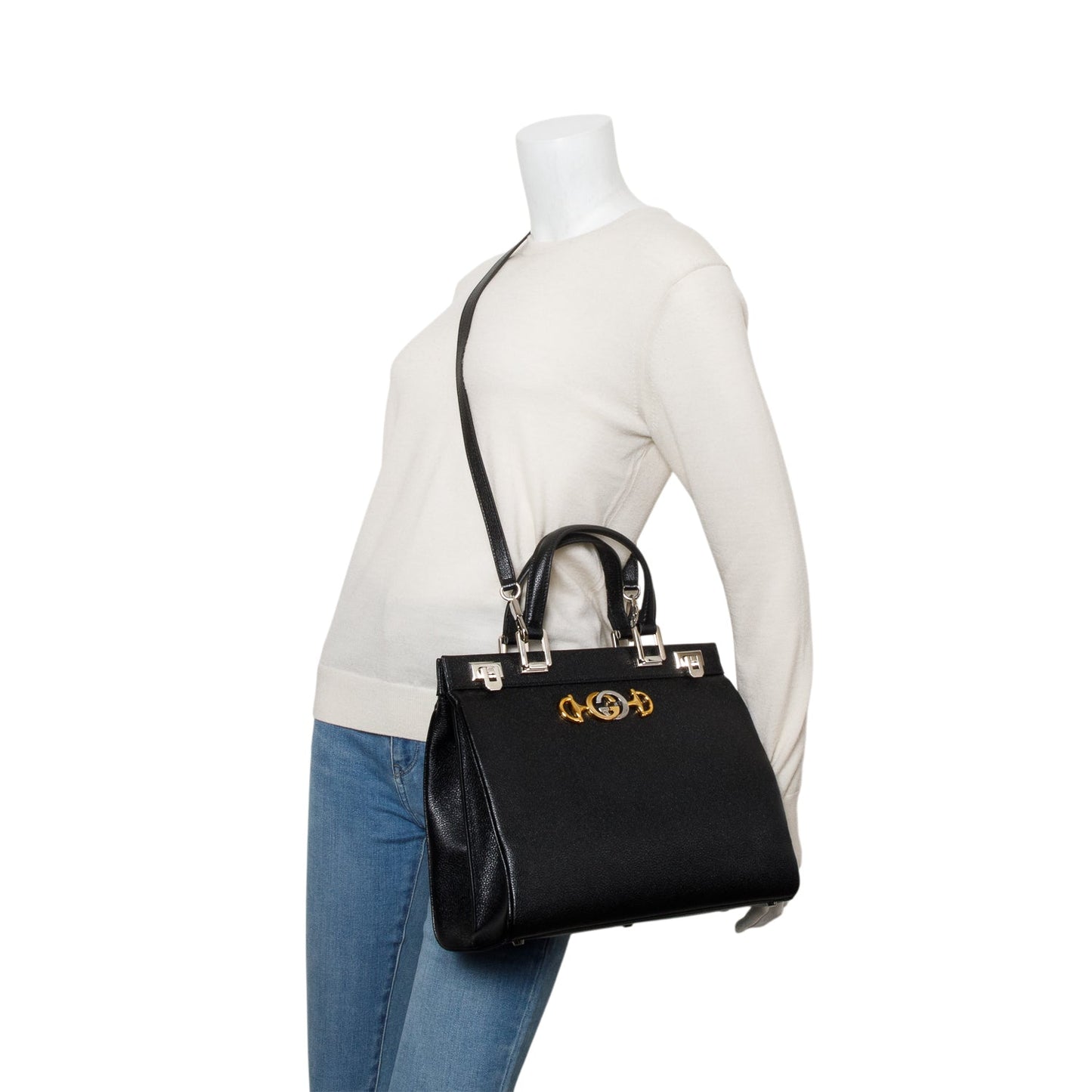 Gucci Black Grainy Calfskin Medium Zumi Top Handle