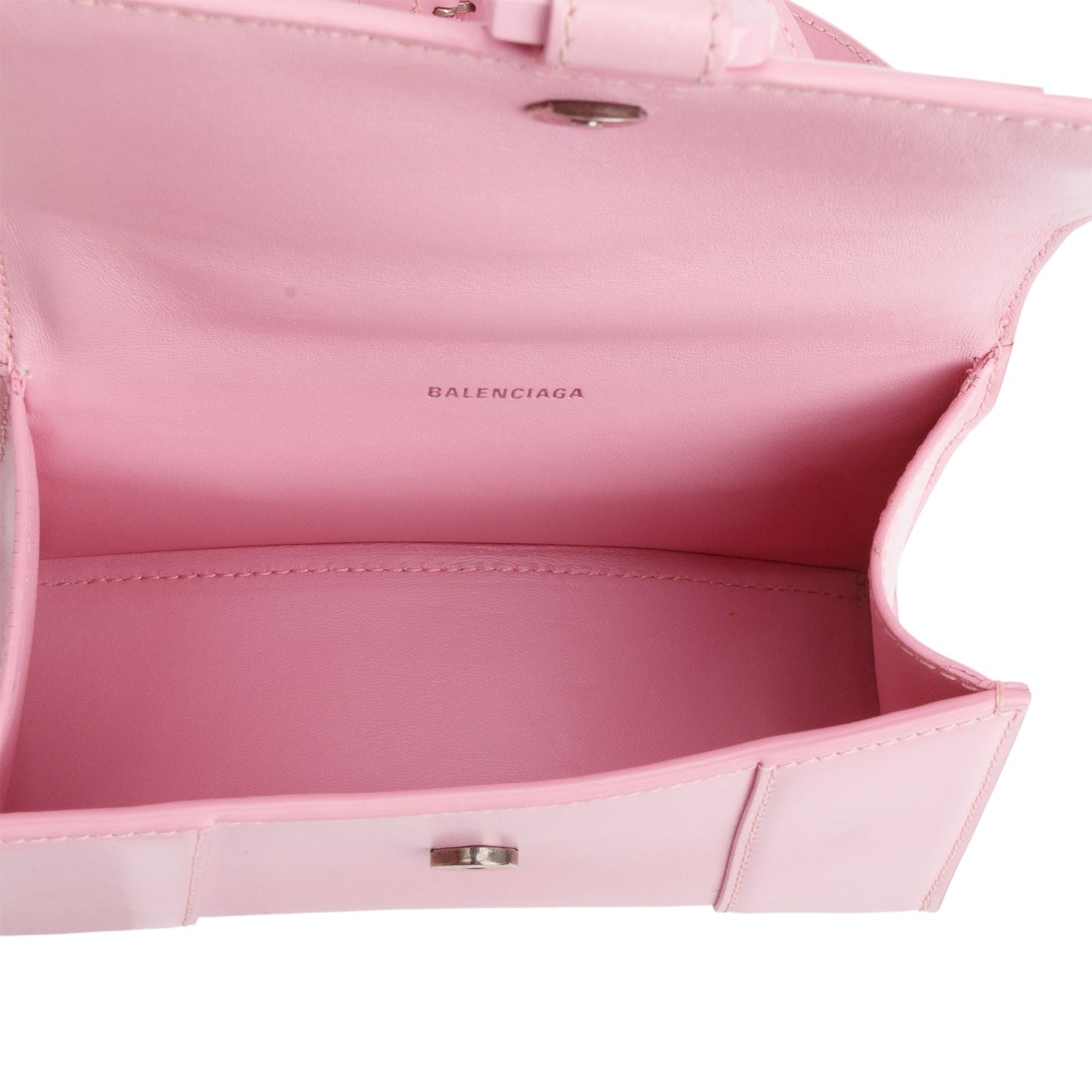 Balenciaga Pink Shiny Box Calfskin Leather XS Hourglass Top Handle Bag