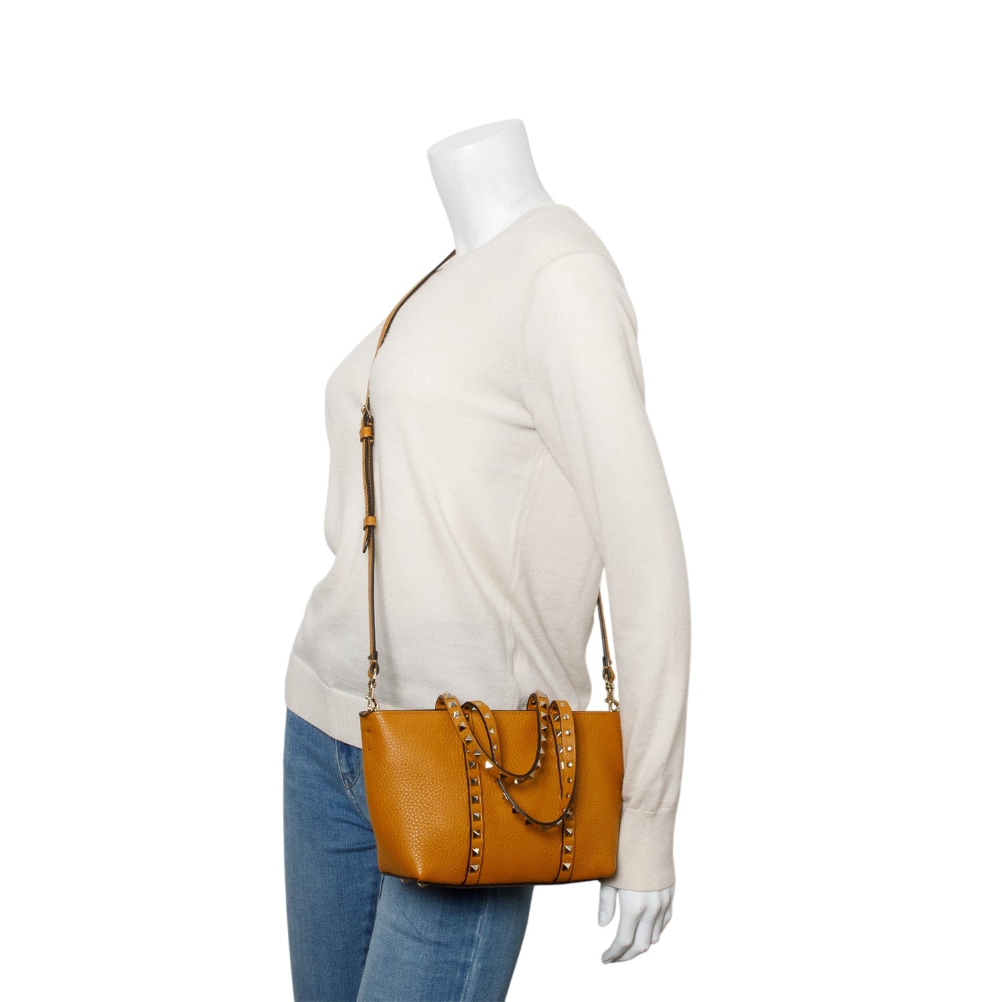 Valentino Yellow Grainy Calfskin Rockstud Mini Tote Bag