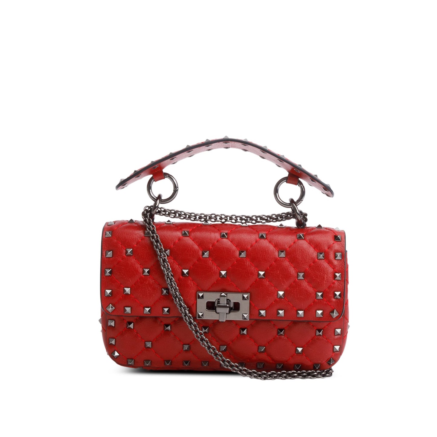Valentino Red Wrinkled Lambskin Small Rockstud Spike Shoulder Bag