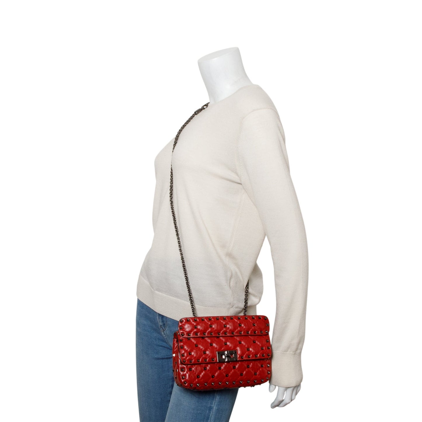 Valentino Red Wrinkled Lambskin Small Rockstud Spike Shoulder Bag