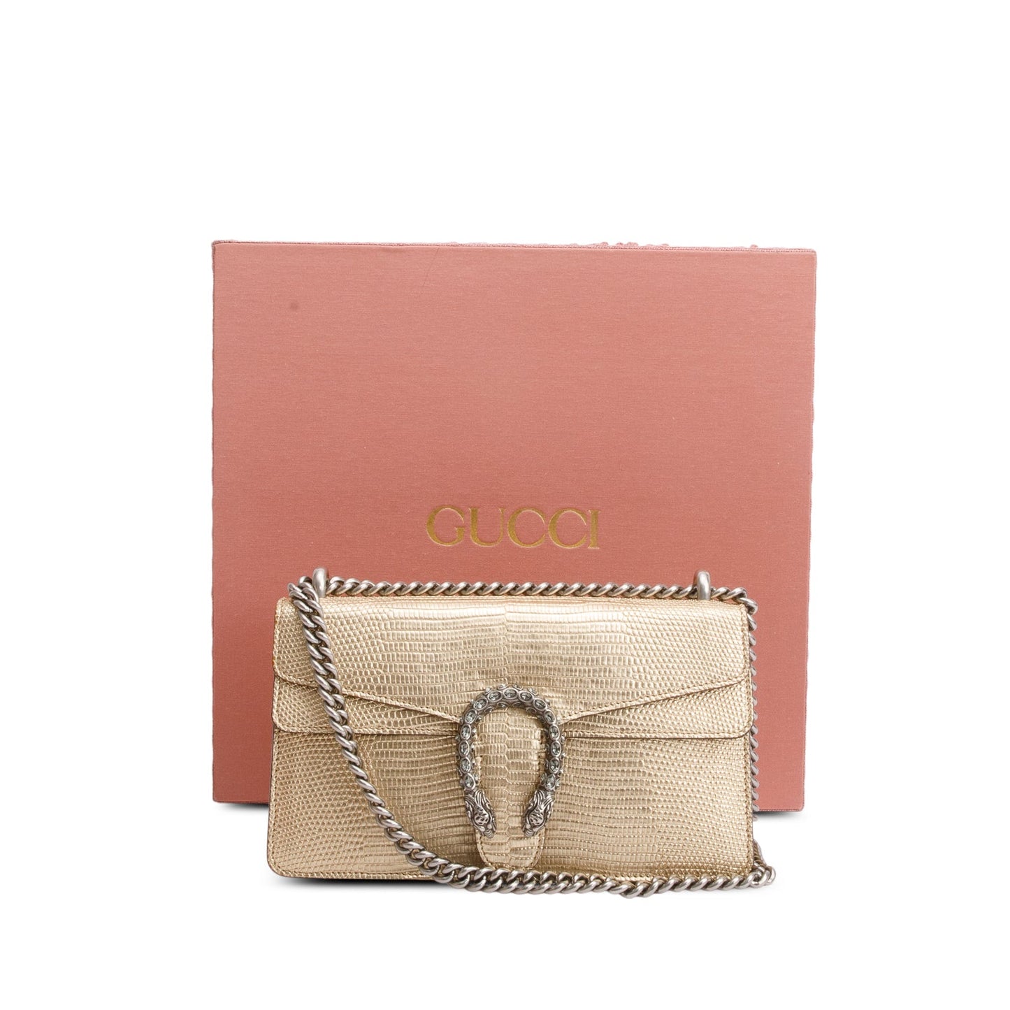 Gucci Gold Metallic Lizard Embossed Crystal Small Dionysus Shoulder Bag