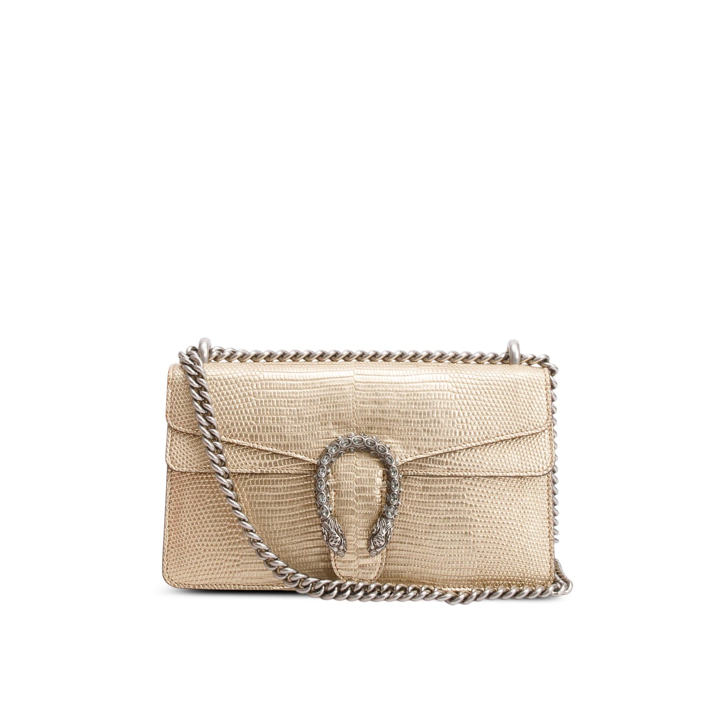 Gucci Gold Metallic Lizard Embossed Crystal Small Dionysus Shoulder Bag