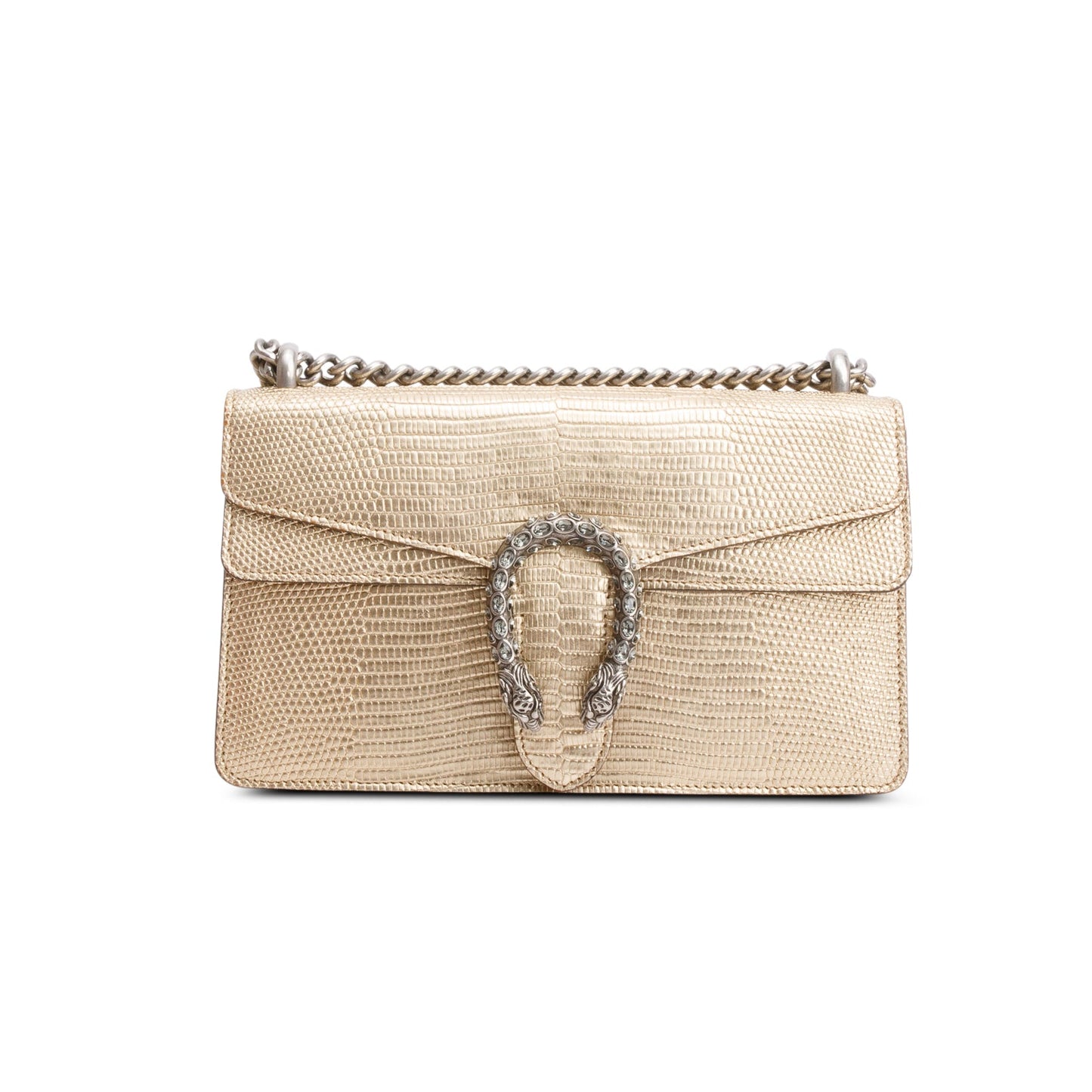 Gucci Gold Metallic Lizard Embossed Crystal Small Dionysus Shoulder Bag