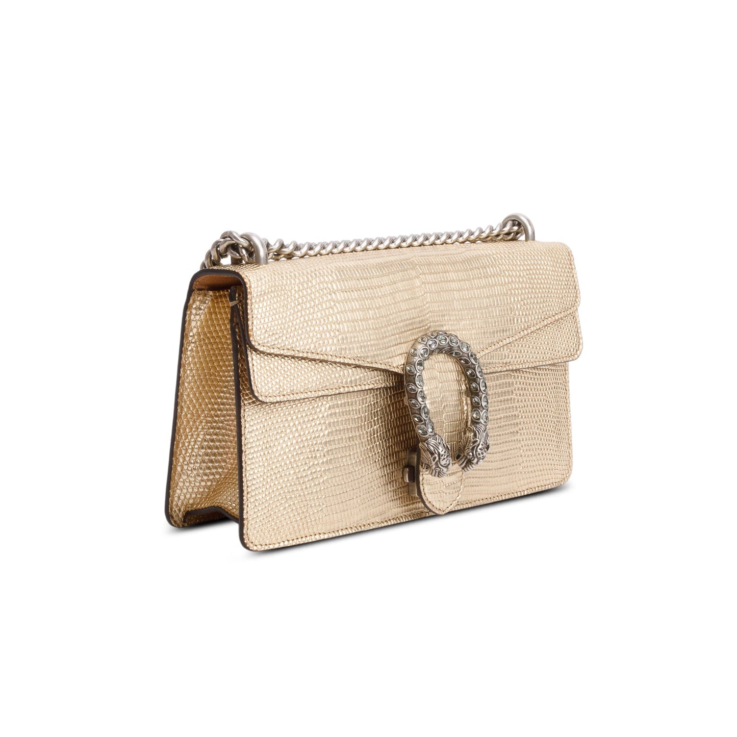Gucci Gold Metallic Lizard Embossed Crystal Small Dionysus Shoulder Bag