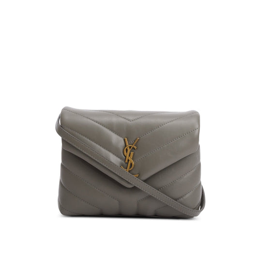 Saint Laurent 2021 Grey Calfskin Y Quilted Monogram Toy Loulou Crossbody Bag