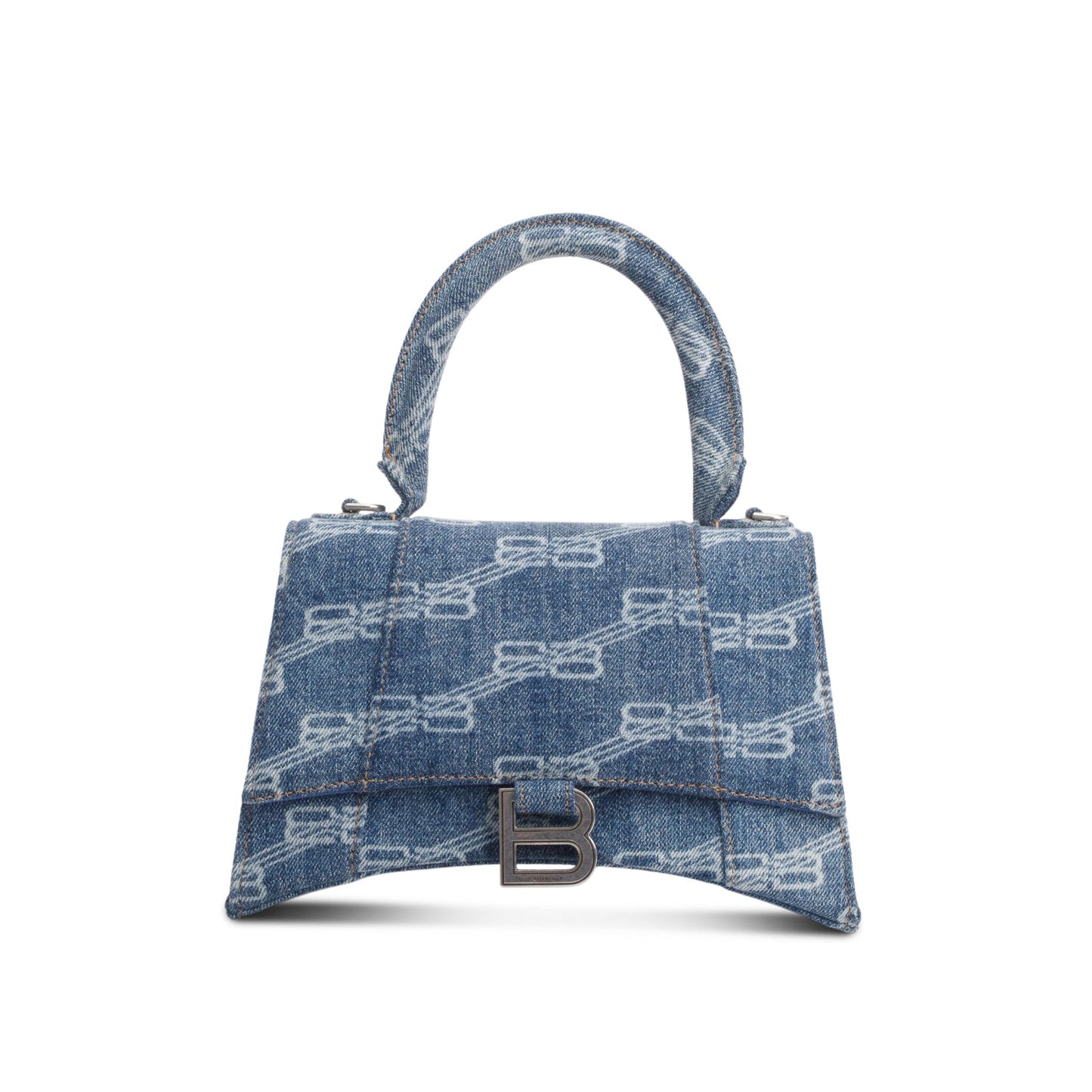 Balenciaga Blue BB Monogram Denim Small Hourglass Top Handle Bag