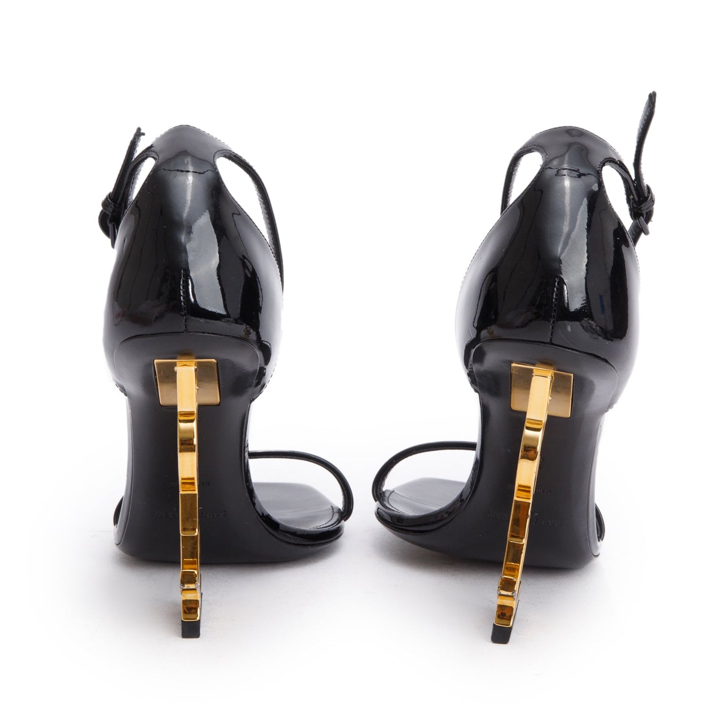 Saint Laurent Black Patent Leather Opyum Sandals, Size 36