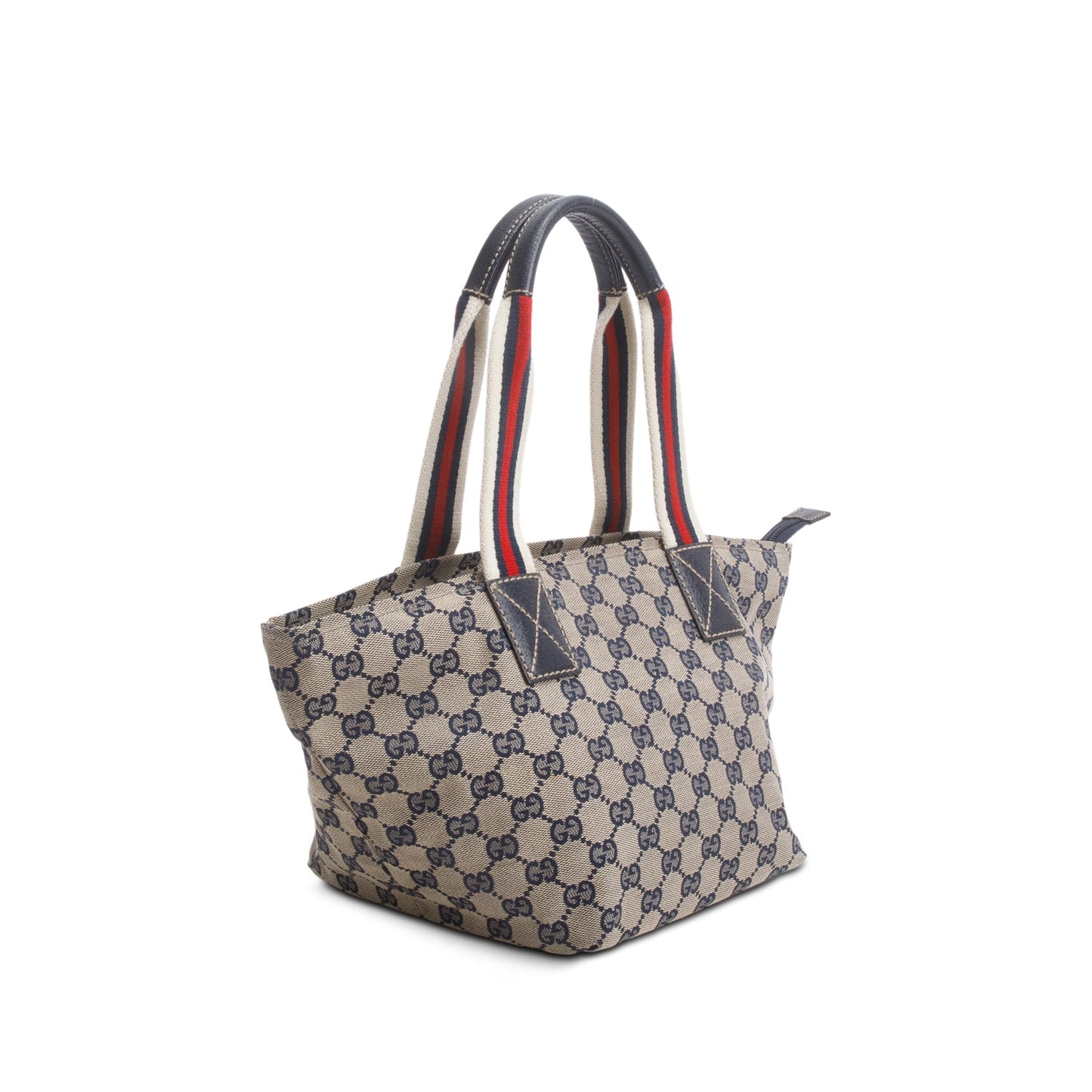 Gucci Navy Monogram Small Web Handle Bucket Tote