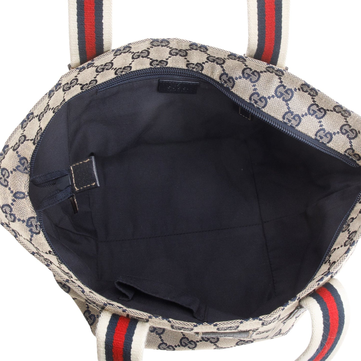 Gucci Navy Monogram Small Web Handle Bucket Tote