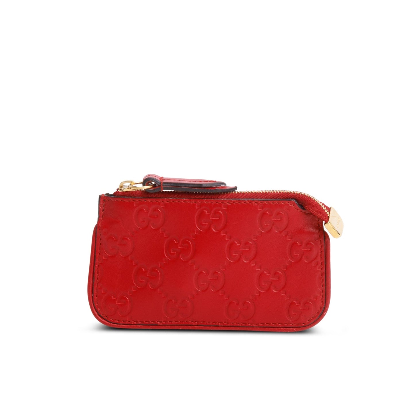 Gucci Red Leather Guccissima GG Emblem Zip Key Case