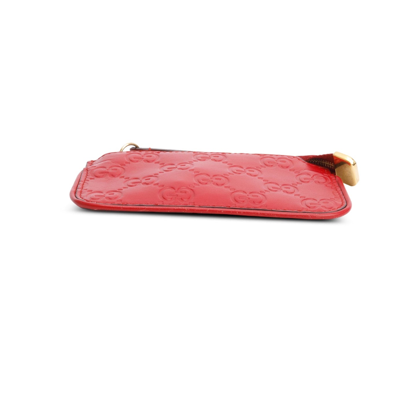 Gucci Red Leather Guccissima GG Emblem Zip Key Case