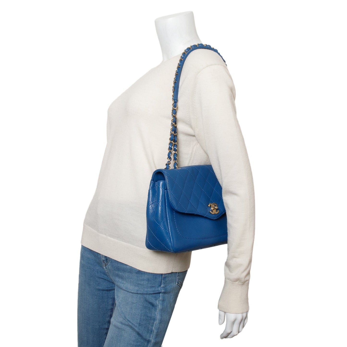 Chanel Blue Quilted Goatskin Coco Curve Flap Messenger Bag