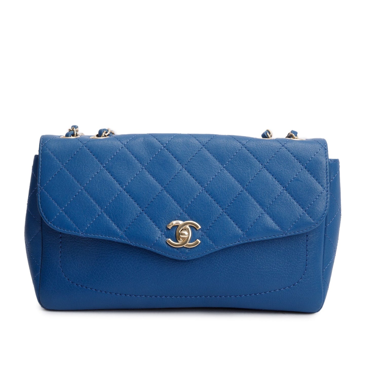 Chanel Blue Quilted Goatskin Coco Curve Flap Messenger Bag