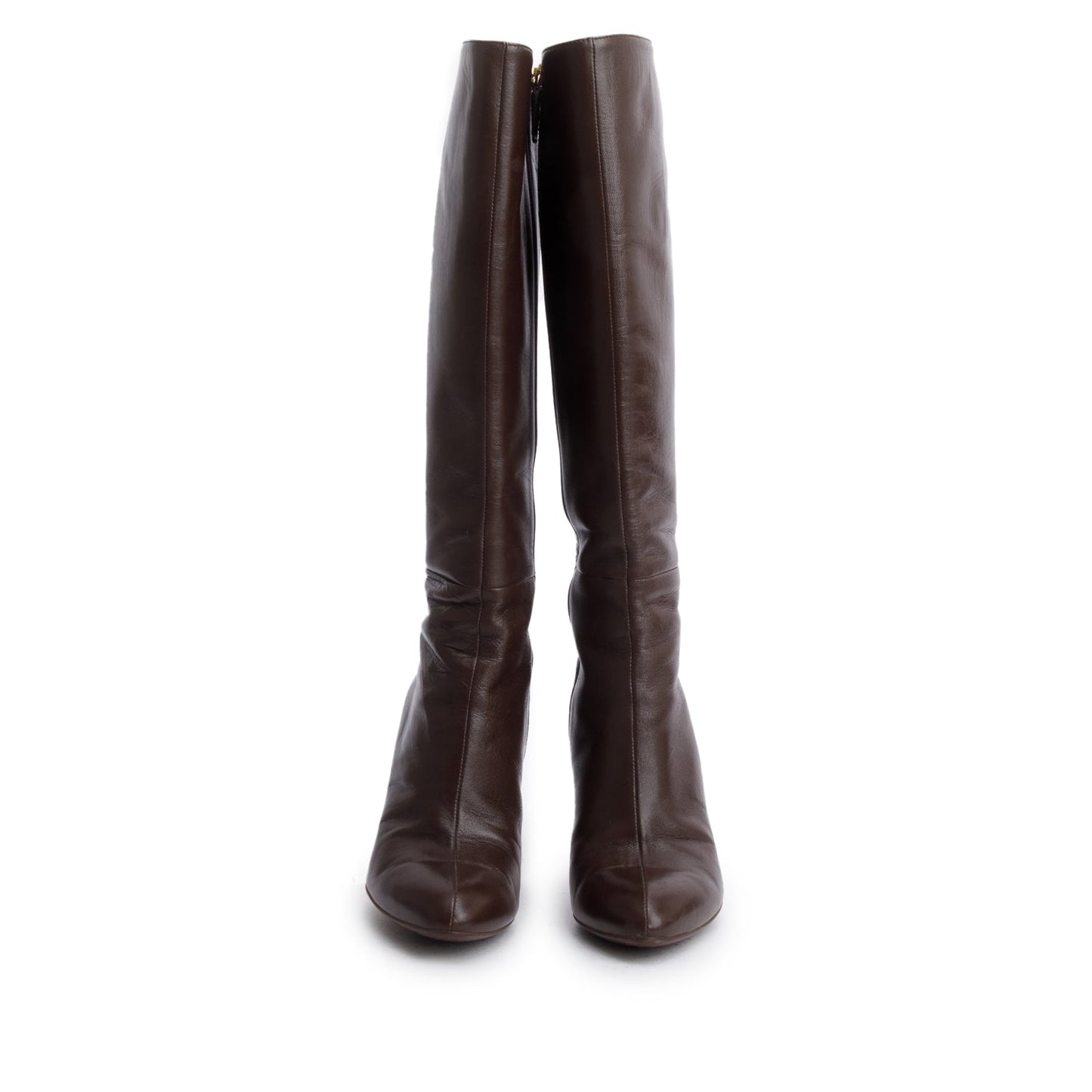 Gucci Brown Leather Knee-High Heeled Boots, Size 37