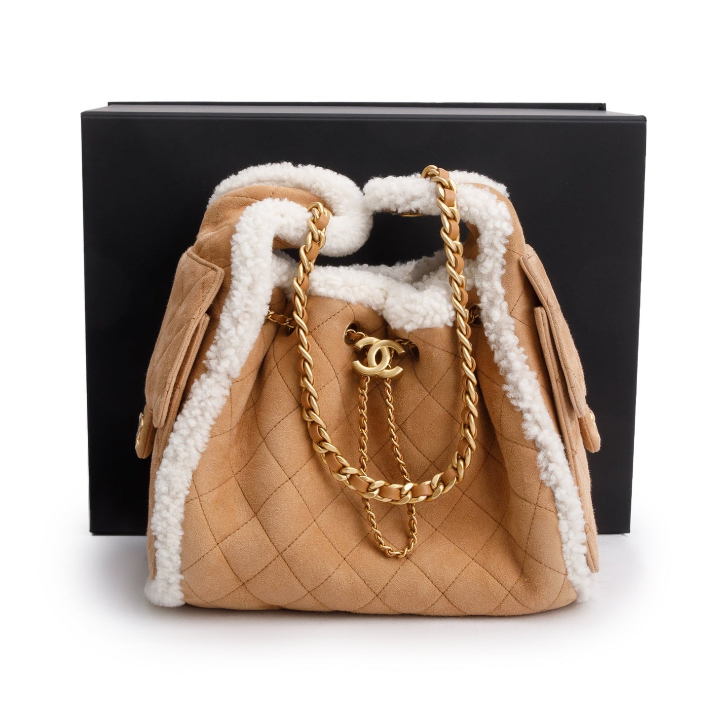 Chanel Brown Suede Quilted Shearling Small 25 Handbag