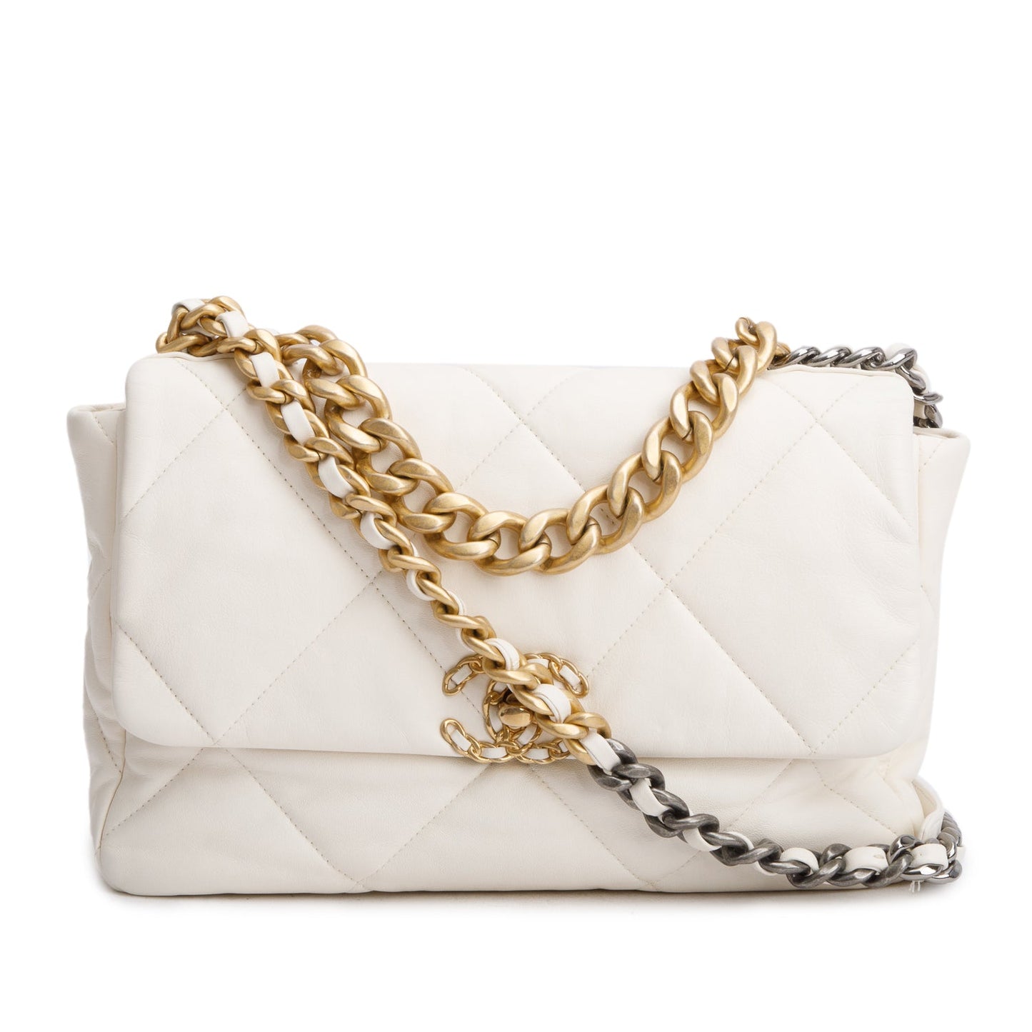 Chanel 2020 White Lambskin Leather Medium 19 Flap Bag