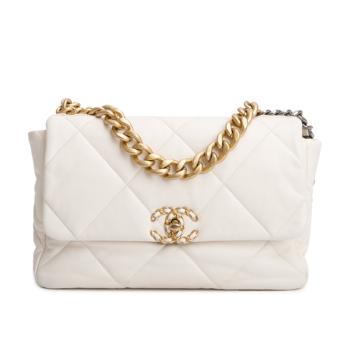 Chanel 2020 White Lambskin Leather Medium 19 Flap Bag